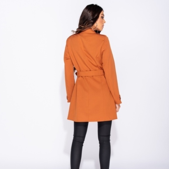 City Lights Rust Belted Trench Coat - Picture 7 of 8